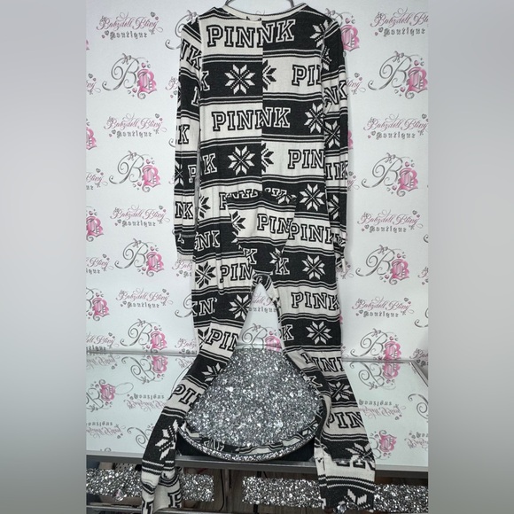Victoria secret pink onesie long sleeve but flap waffle knit winter Pajamas - Picture 2 of 14